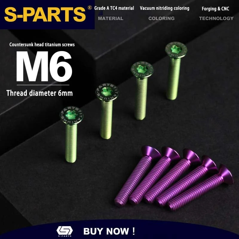 S-PARTS M6 Countersunk Titanium Bolts — 12–70mm — Road Bike