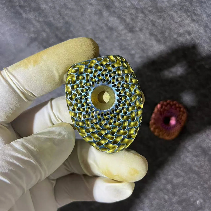 Custom 3D Titanium Stem Cap for Vision Metron 6D – Hand-Finished Art Design