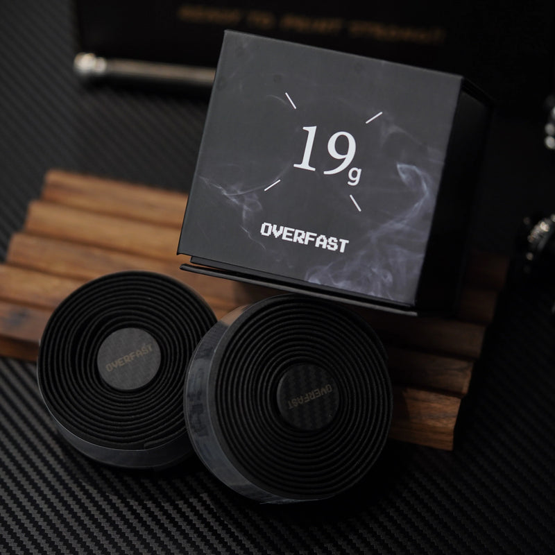 OVERFAST 19g Bar Tape — Shock-Absorbing Anti-Slip Road Bike Grip Tape — Black 19g Bar Tape Set for One Bike
