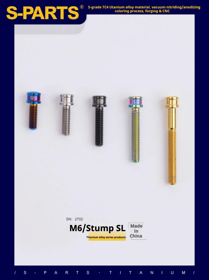S-PARTS M6 Cylindrical Head Titanium Bolts — 10–25mm
