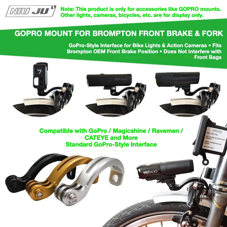 NIUJU Brompton Front Fork GoPro Mount — Bike Light & Action Camera Bracket