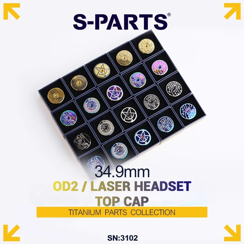 S-PARTS Titanium OD2 34.9 mm Laser Headset Cap — CNC Machined — Multiple Designs Available