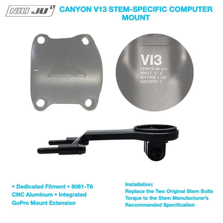 NIUJU Canyon V13 Computer Mount — CNC Aluminum Aero Cockpit Garmin Wahoo Mount