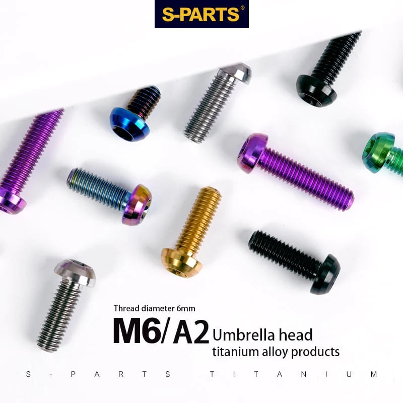 S-PARTS A2 M6 Umbrella Head Titanium Bolts — 8–35mm — Headset & Clamp