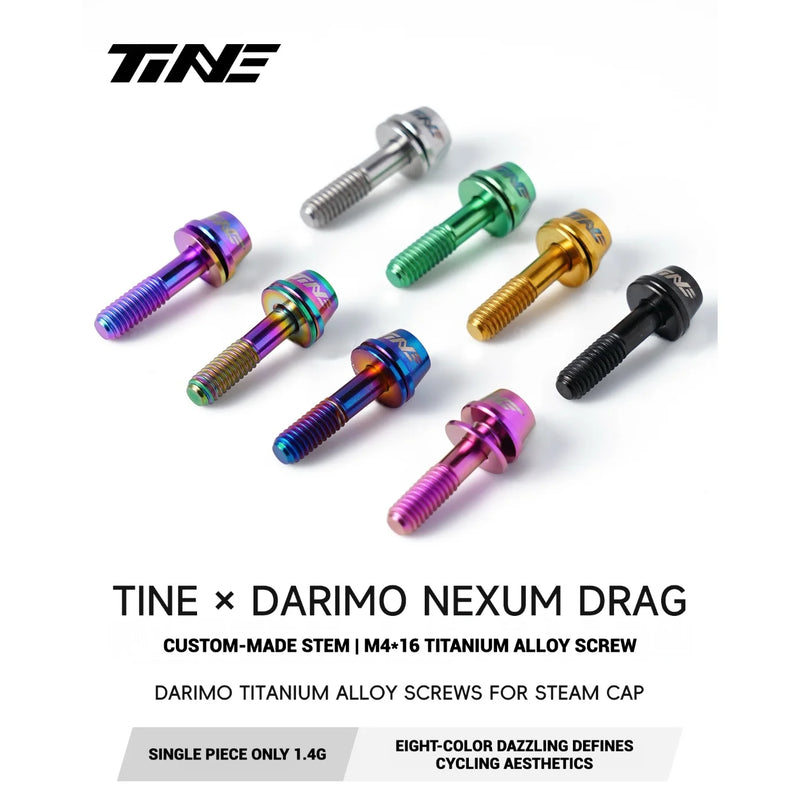 TiNE Titanium Alloy Screws for DARIMO Nexum Drag Integrated Handlebar – M4×16 Stem Bolts (8 Colors)