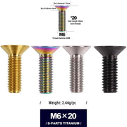 S-PARTS M6 Countersunk Titanium Bolts — 12–70mm — Road Bike — M6×20mm