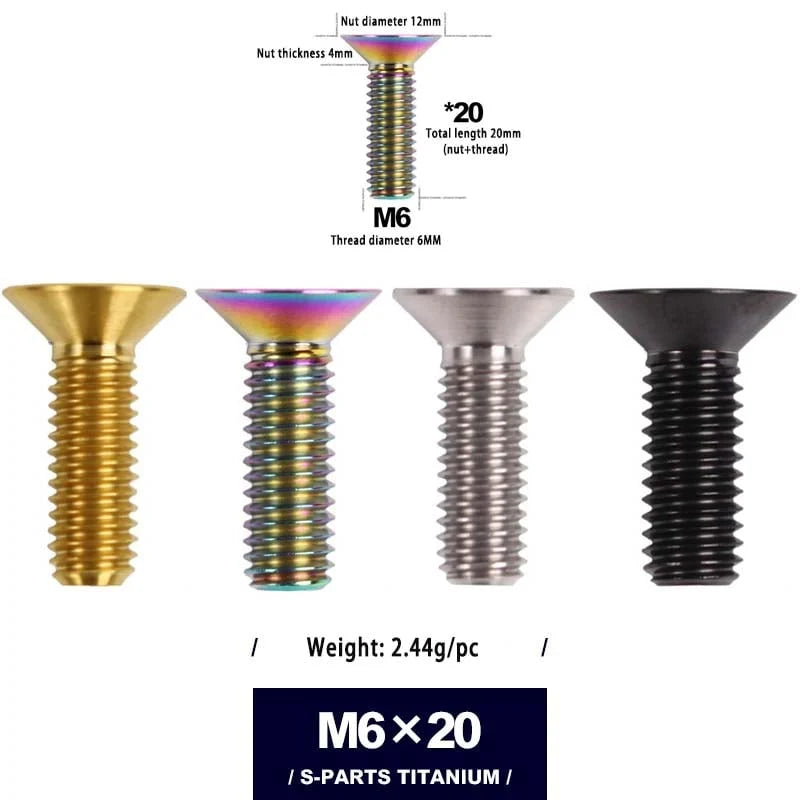 S-PARTS M6 Countersunk Titanium Bolts — 12–70mm — Road Bike — M6×20mm
