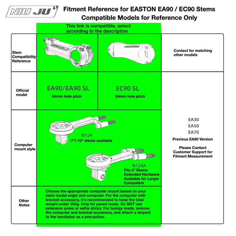 NIUJU EASTON EA90 / EC90 SL Computer Mount — Lightweight Garmin Wahoo Stem Mount