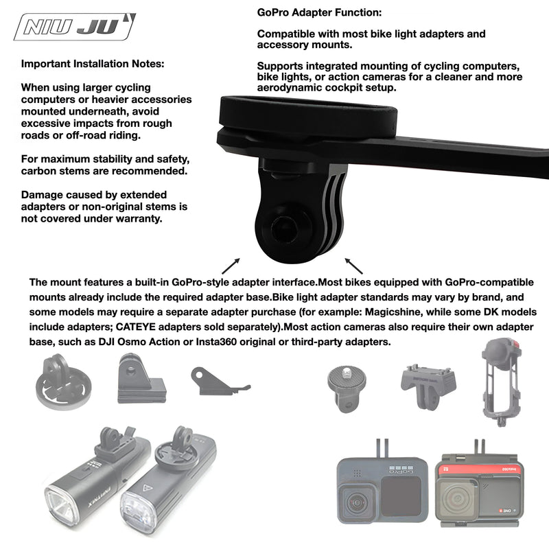 NIUJU 3T MTB Team Stealth Computer Mount — Garmin Wahoo Stem Extension Mount