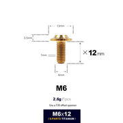 S-PARTS A3 D13 M6 Umbrella Head Titanium Bolts — 8–45mm — D13 M6×12mm / Gold