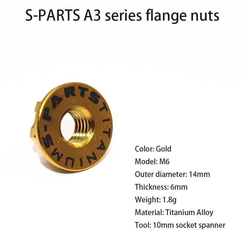 S-PARTS A3 Titanium Flange Nuts — M5 / M6 / M8 / M10 / M12 — Gold