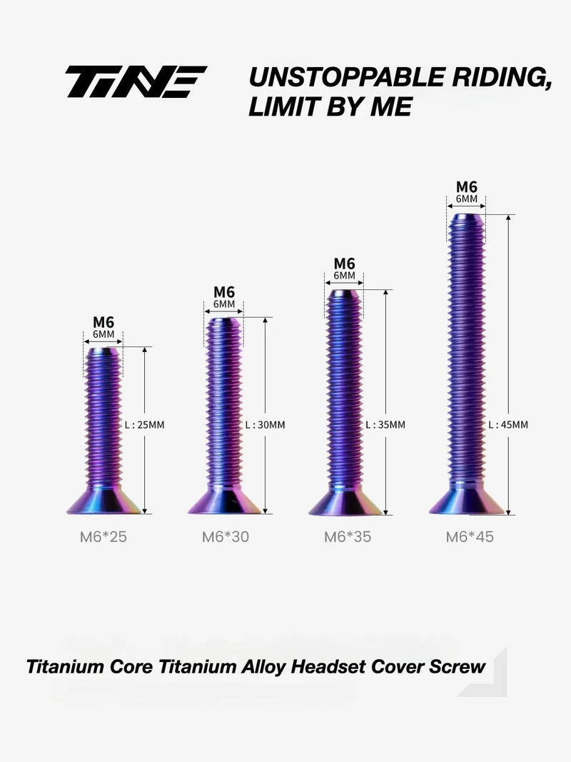 TiNE M6 Titanium Headset Top Cap Screws — 25 / 30 / 35 / 45mm