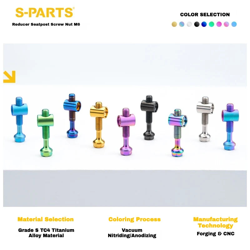 S-PARTS M6 Titanium Seatpost Step-Down Bolt & Nut Kit — 22 / 30 / 35 / 40mm