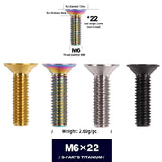 S-PARTS M6 Countersunk Titanium Bolts — 12–70mm — Road Bike — M6×22mm