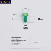 S-PARTS A3 M6 Titanium Bolts — 8–120mm — Green — L8mm