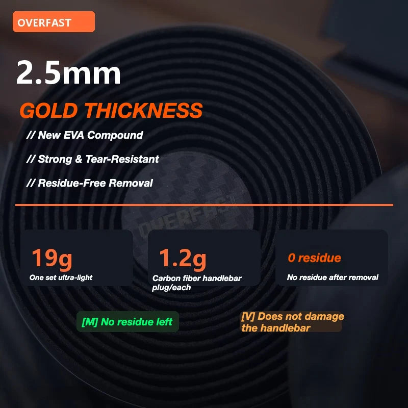 OVERFAST 19g Bar Tape — Shock-Absorbing Anti-Slip Road Bike Grip Tape