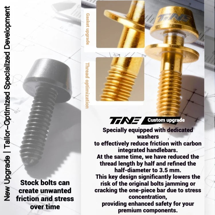 TiNE Titanium Alloy Screws for DARIMO Nexum Drag Integrated Handlebar – M4×16 Stem Bolts (8 Colors)