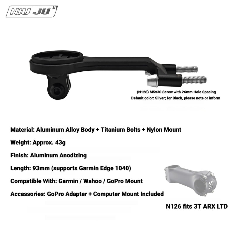 Titanium Computer Mount for 3T ARX LTD Stealth Stem — Garmin Wahoo Aero Bike Mount with GoPro Adapter
