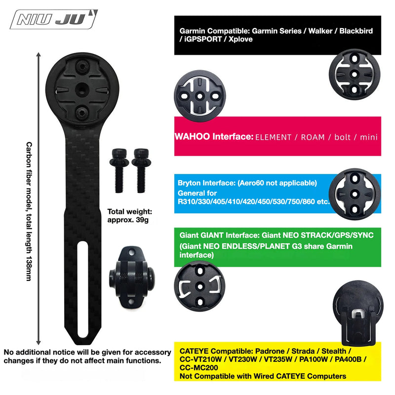 NIUJU Darimo Nexum Computer Mount — Carbon Garmin Wahoo Bryton Mount