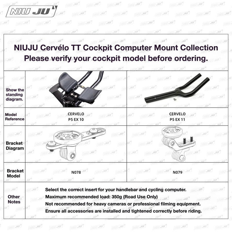 NIUJU Cervélo P5 EX10 TT Computer Mount — Garmin Wahoo GoPro & Bike Light Extension Mount