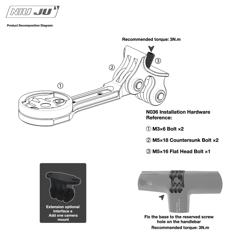 NIUJU Colnago CC.01 Computer Mount — C68 V5RS Garmin Wahoo Integrated Cockpit Mount