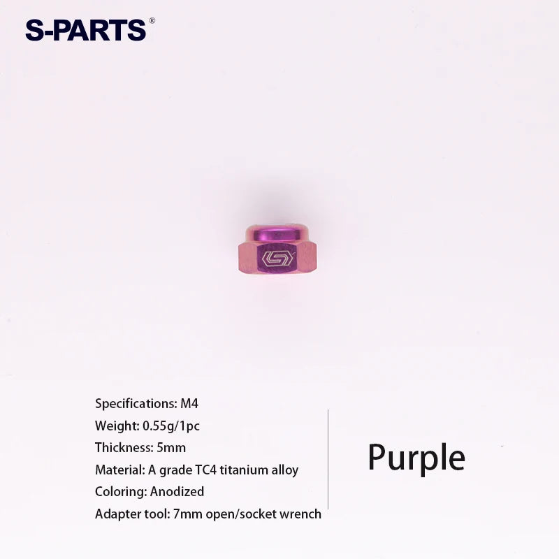 S-PARTS Titanium Self-Locking Flange Nuts — M4 / M5 / M6 / M8 / M10 / M12 — Purple