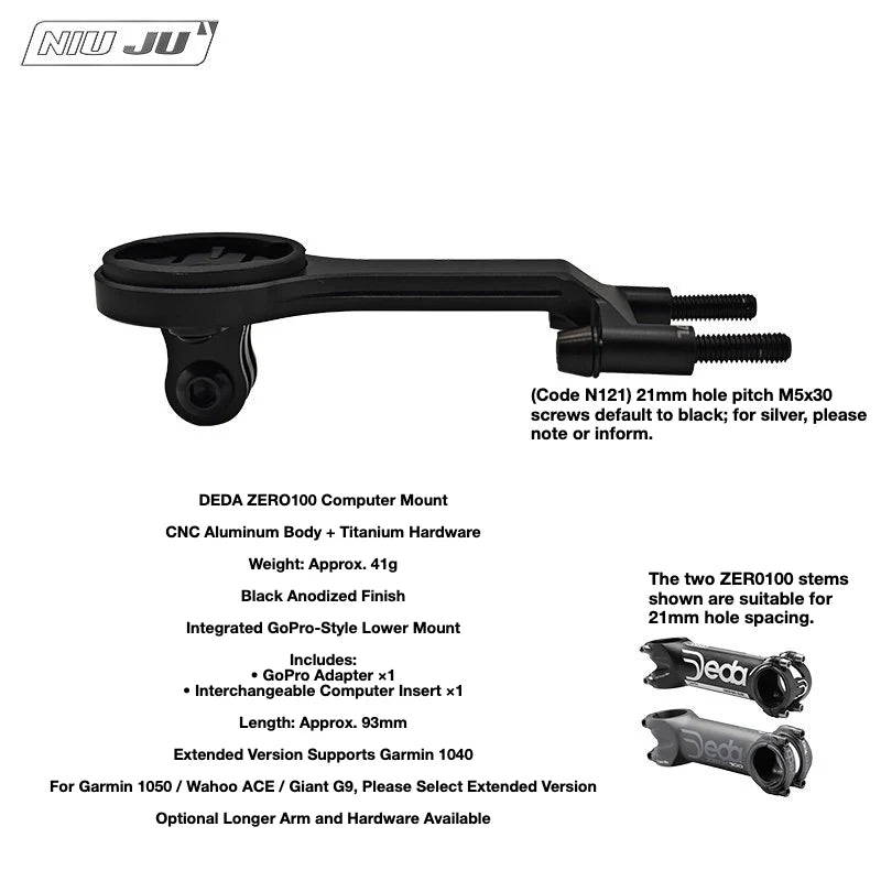 NIUJU DEDA ZERO100 Computer Mount — CNC Garmin Wahoo Stem Mount