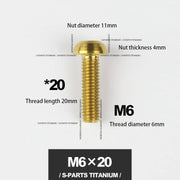 S-PARTS A2 M6 Umbrella Head Titanium Bolts — 8–35mm — Headset & Clamp — M6×20mm / Gold