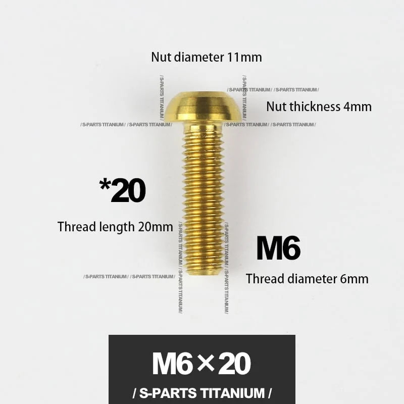 S-PARTS A2 M6 Umbrella Head Titanium Bolts — 8–35mm — Headset & Clamp — M6×20mm / Gold