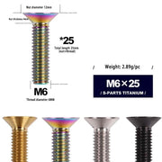 S-PARTS M6 Countersunk Titanium Bolts — 12–70mm — Road Bike — M6×25mm