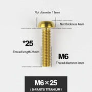 S-PARTS A2 M6 Umbrella Head Titanium Bolts — 8–35mm — Headset & Clamp — M6×25mm / Gold