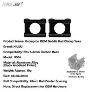 NIUJU Brompton Carbon Saddle Rail Clamp Yoke — 7×9 / 7×10 Carbon Rail — N504 Black Clamp Yoke for 7×9mm Carbon Rails (Pair)