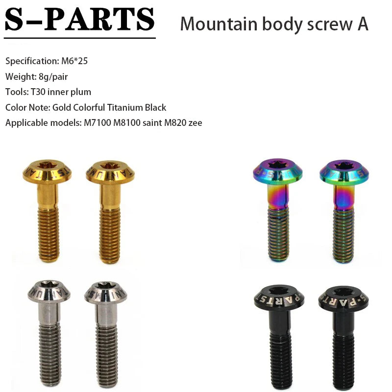 S-PARTS Titanium Derailleur Body Bolts — Shimano R9170 / R8070 / M9000 / M8100 — M7100 series mountain body screw A×2