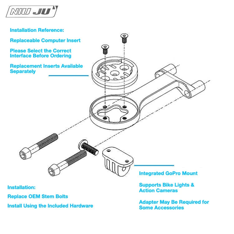 NIUJU DEDA M35 Computer Mount — Lightweight CNC Garmin Wahoo Stem Mount