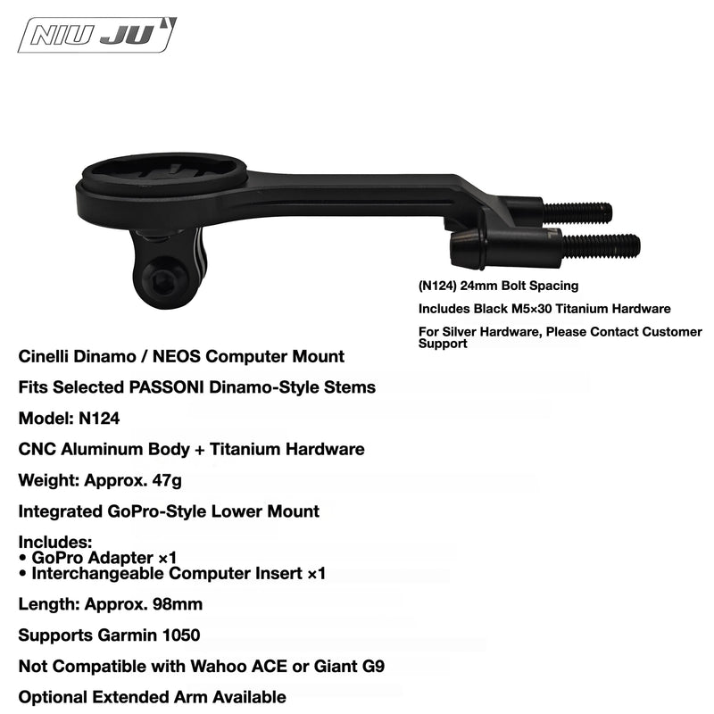 NIUJU Cinelli Dinamo Computer Mount — PASSONI NOVA CNC Aluminum Garmin Wahoo Mount — Compatible with Cinelli Dinamo / NEOS