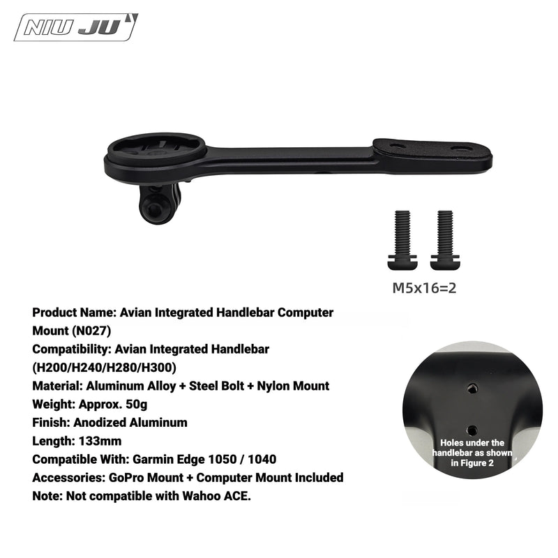 Avian Carbon Integrated Handlebar Computer Mount — Wahoo ELEMNT ACE Compatible Aero Bike Mount