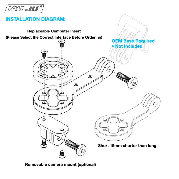 NIUJU BMC SLR01 / TMR01 Computer Mount — Garmin Wahoo GoPro Replacement Mount