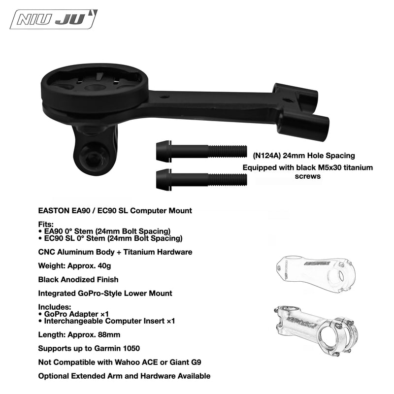 NIUJU EASTON EA90 / EC90 SL Computer Mount — Lightweight Garmin Wahoo Stem Mount — N124A