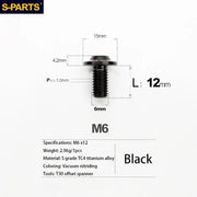 S-PARTS A3 D15 M6 Umbrella Head Titanium Bolts — 8–40mm — M6×12mm / Black