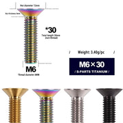 S-PARTS M6 Countersunk Titanium Bolts — 12–70mm — Road Bike — M6×30mm
