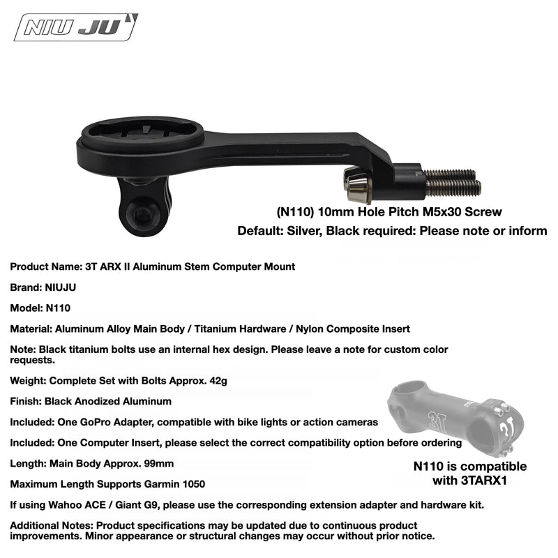 NIUJU 3T ARX I & ARX II PRO Team Computer Mount — Garmin Wahoo GoPro Compatible — Fits ARX II Stem Computer Mount N110