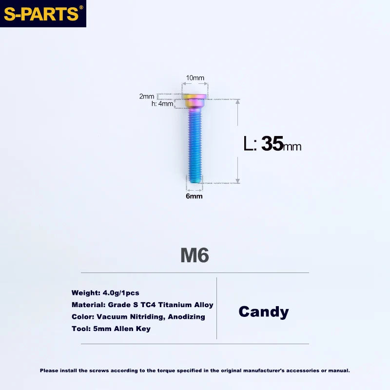 S-PARTS M6 Titanium Seatpost Clamp Bolt — Trek — L33 D12 / L35 D10 — M6 L35 D10 / Candy