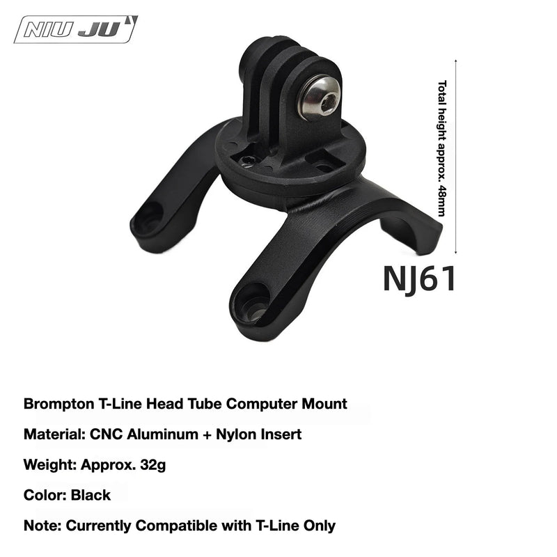 NIUJU Brompton T-Line Computer Mount — Titanium Brompton Garmin GoPro Adapter — NJ61 Black - GoPro Camera Mount Interface