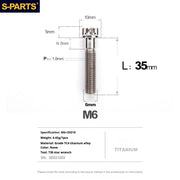 S-PARTS A3 M6 Titanium Bolts — 8–120mm — Titanium Finish — L35mm