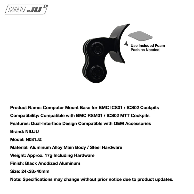 NIUJU BMC ICS01 Computer Mount — ICS02 Garmin Wahoo Mount for Teammachine SLR01 & RM01 — N081JZ Base Only
