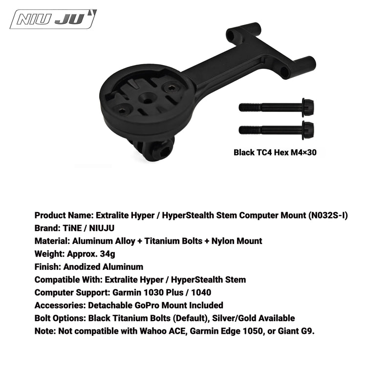 Extralite HyperStem HyperStealth Computer Mount — Lightweight Garmin Aero Bike Mount Extension — Version I