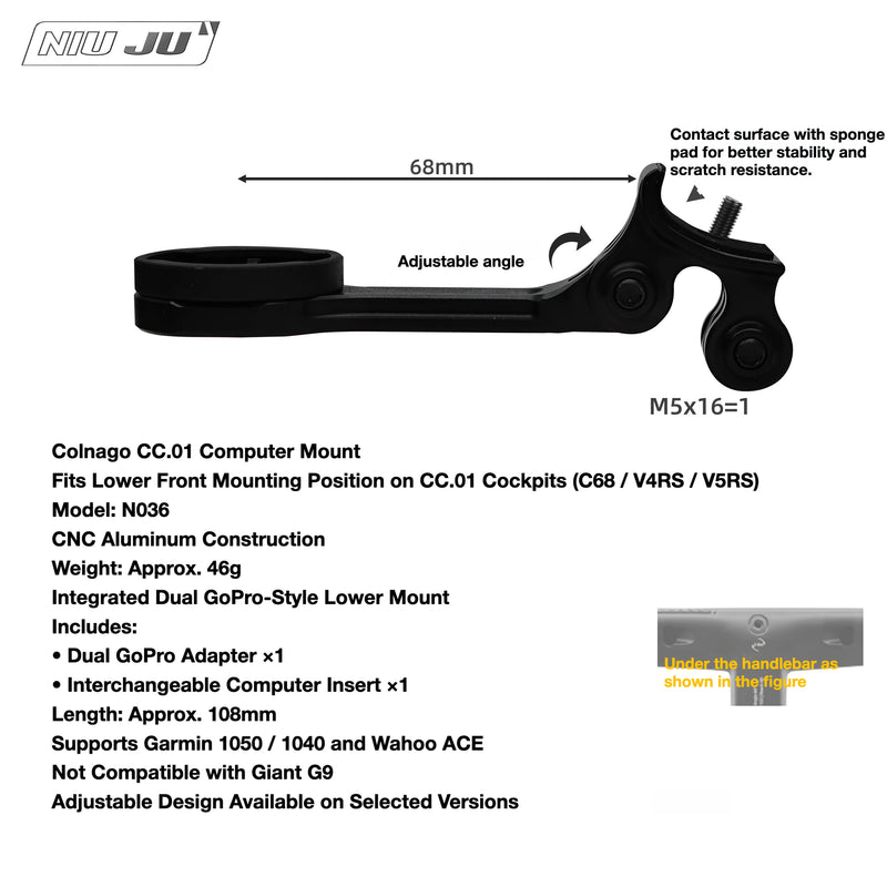 NIUJU Colnago CC.01 Computer Mount — C68 V5RS Garmin Wahoo Integrated Cockpit Mount
