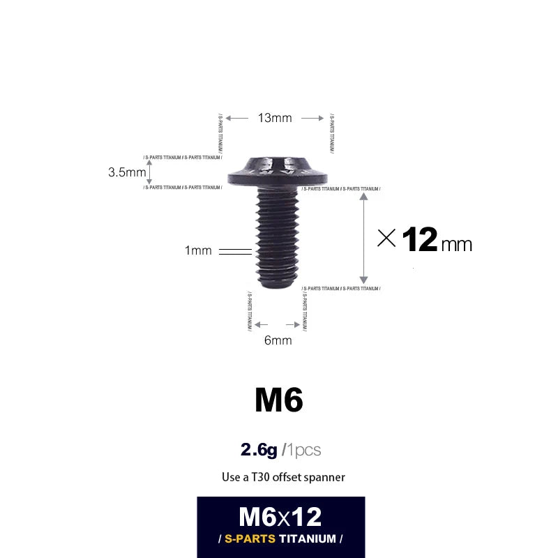 S-PARTS A3 D13 M6 Umbrella Head Titanium Bolts — 8–45mm — D13 M6×12mm / Black