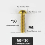 S-PARTS A2 M6 Umbrella Head Titanium Bolts — 8–35mm — Headset & Clamp — M6×30mm / Gold