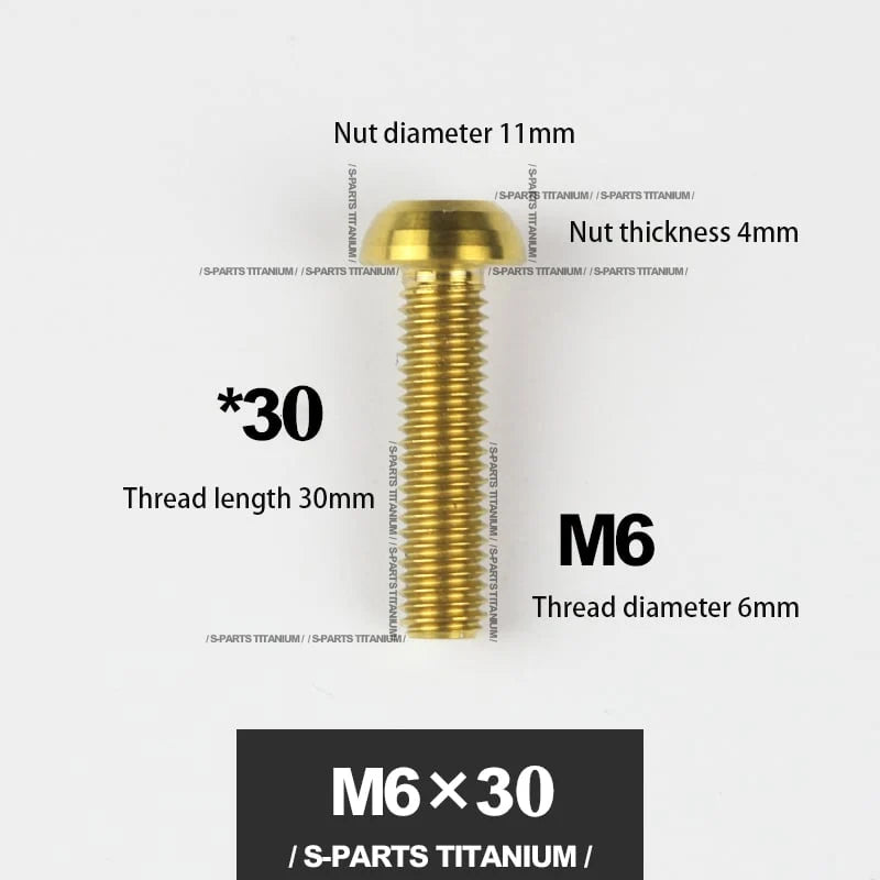 S-PARTS A2 M6 Umbrella Head Titanium Bolts — 8–35mm — Headset & Clamp — M6×30mm / Gold